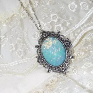 Wedding something mom birthday Rainbow Blue Moonstone FIre Opal Necklace Cameo